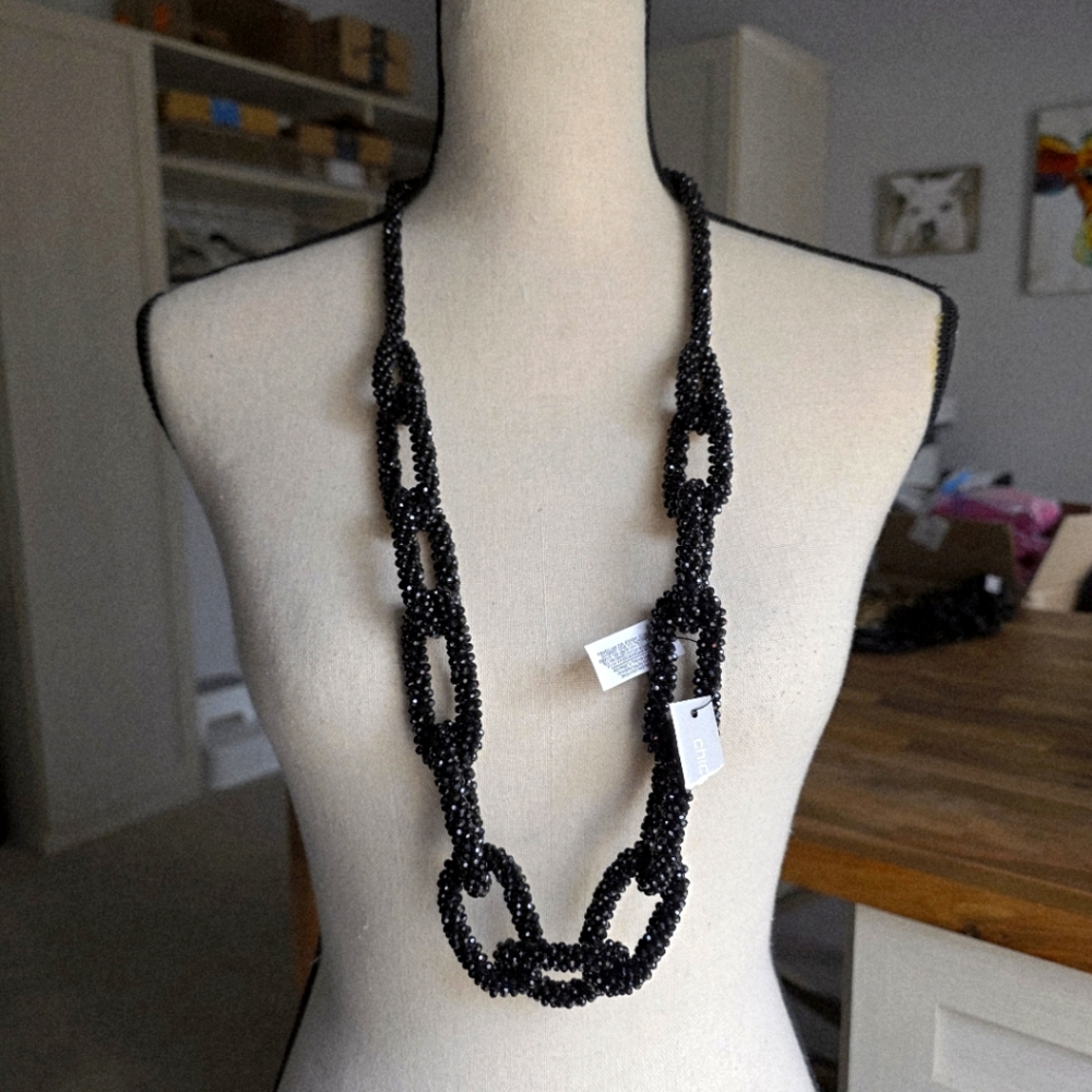 NWT CHICO'S LONG‎ BLACK LUMI SINGLE-STRAND NECKLACE